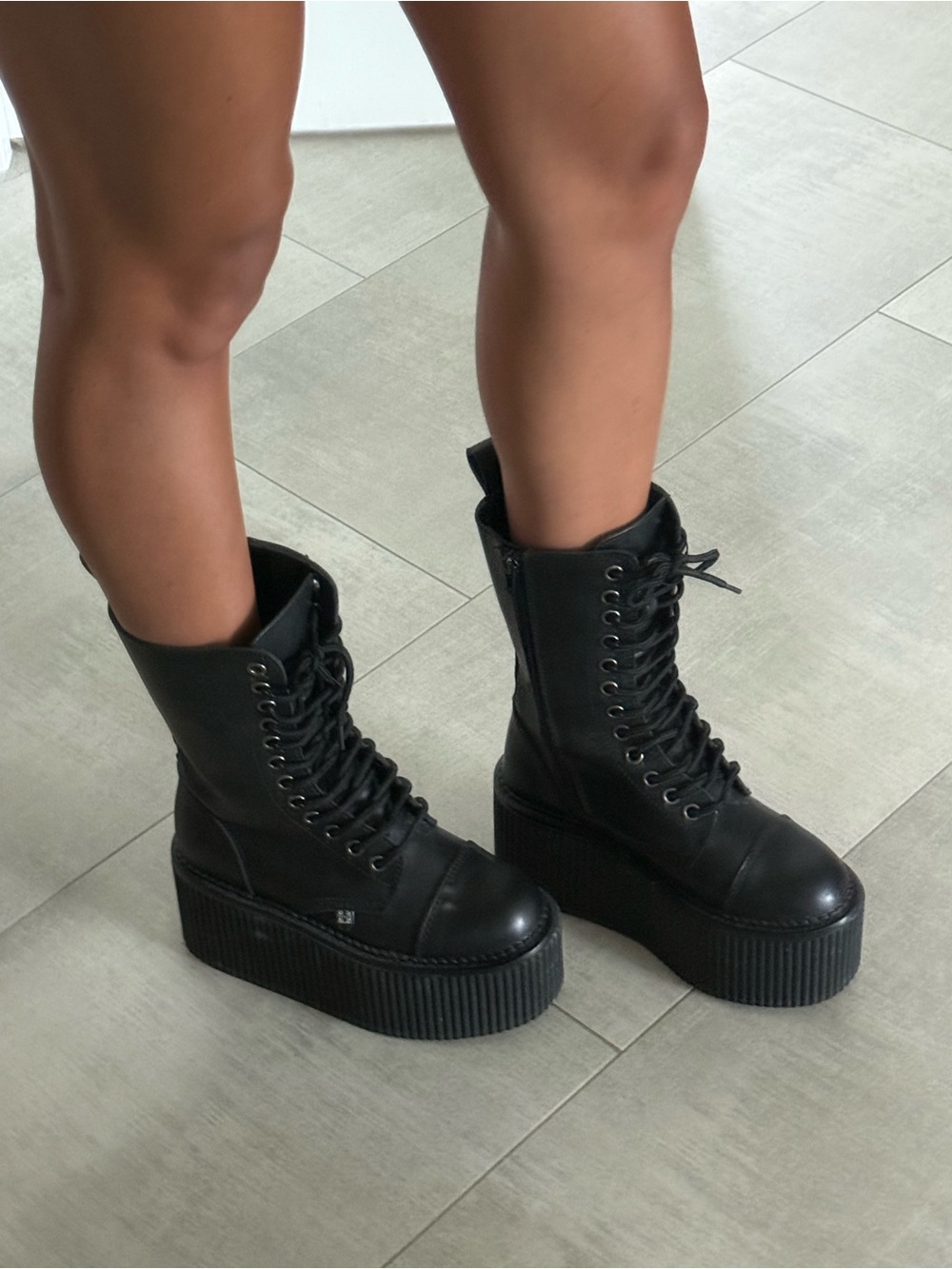 Dolls Kill T.U.K Black Platform Lace-Up Combat Boots